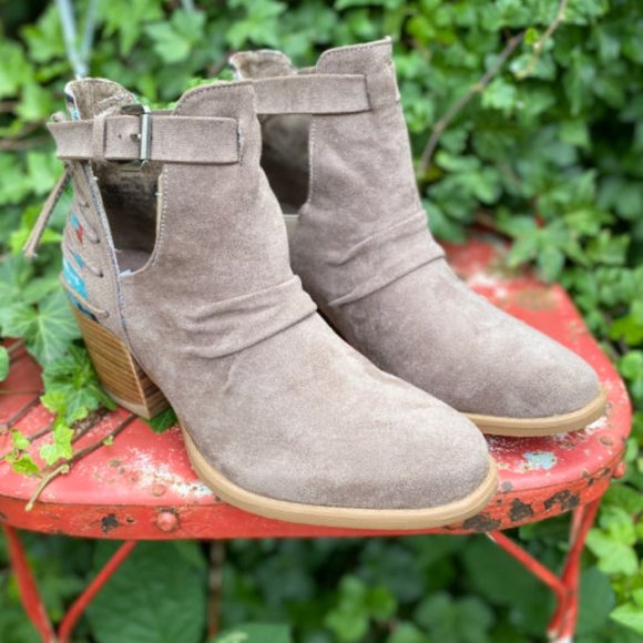 SALE!!! Very G Zane Taupe Bootie With Aztec Design - Picture 4 of 5